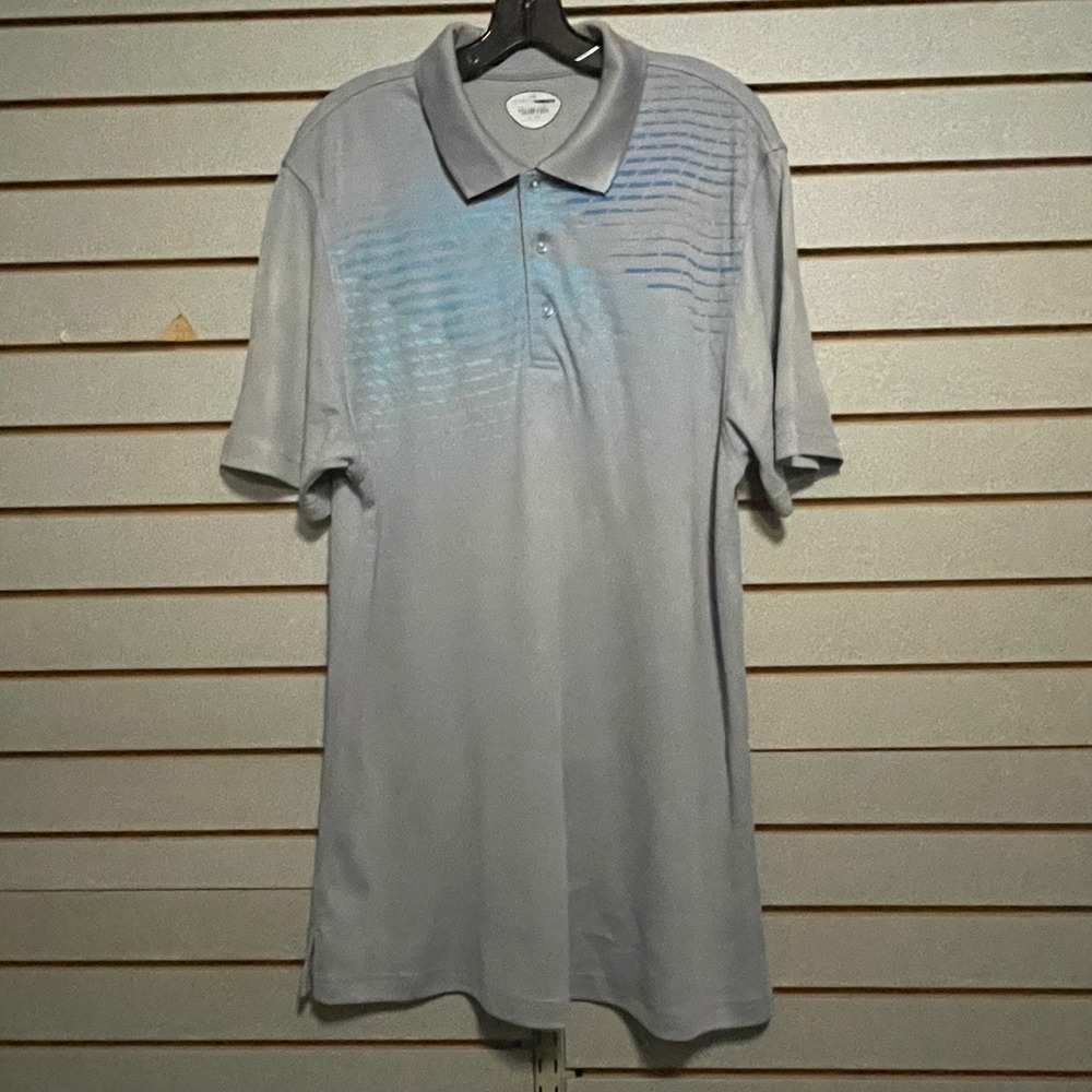 Grand Slam Mens Slim Fit Polo Shirt XL Grey Blue Graphic Short Sleeve Golf Tee